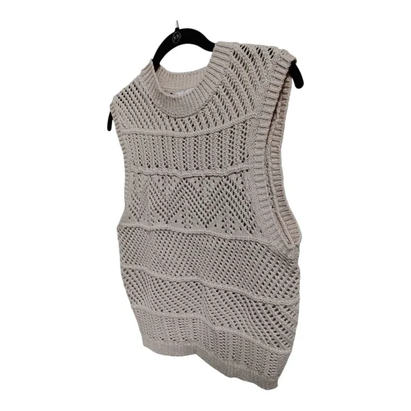 MNG Mango Ecru Open Knit Cotton Poly Blend Sweater Vest - Picture 10 of 16